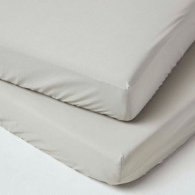 Homescapes Grey Cotton Fitted Cot Sheets 200 Thread Count, 2 Pack