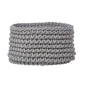 Homescapes Grey Cotton Knitted Round Storage Basket, 37 x 21 cm
