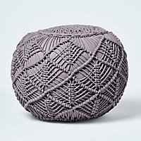 Homescapes Grey Crochet Knitted Pouffe 40 x 50 cm