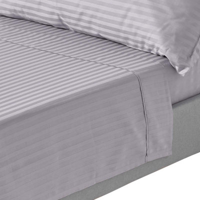 Homescapes Grey Egyptian Cotton Satin Stripe Flat Sheet 330 TC, Double