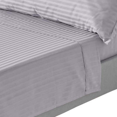 Homescapes Grey Egyptian Cotton Satin Stripe Flat Sheet 330 TC, Single