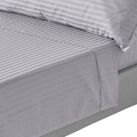 Homescapes Grey Egyptian Cotton Satin Stripe Flat Sheet 330 TC, Super King