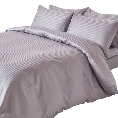 Homescapes Grey Egyptian Cotton Stripe Duvet Cover and Pillowcases 330 TC, Double