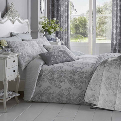 Homescapes Grey French Toile Patterned Duvet Cover Set, Super King