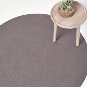 Homescapes Grey Handmade Woven Braided Round Rug, 120 cm
