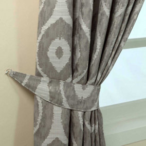 Homescapes Grey Ikat Jacquard Curtain Tie Back Pair