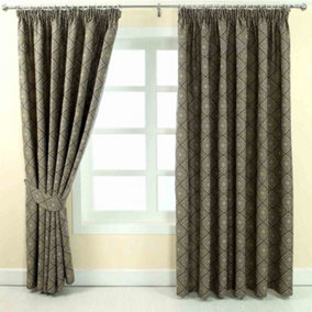 Homescapes Grey Jacquard Curtain Abstract Aztec Design Fully Lined - 66" X 54" Drop