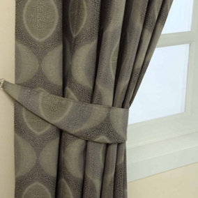 Homescapes Grey Modern Curve Jacquard Curtain Tie Back Pair