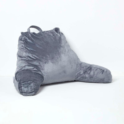 Homescapes Grey Reading Pillow Memory Foam Filling & Velvet Cover, Large DIY at B&Q
