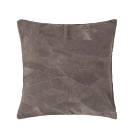 Homescapes Grey Real Leather Suede Cushion with Feather Filling