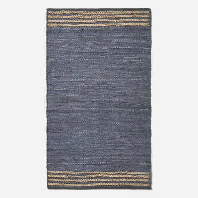 Homescapes Grey Recycled Leather Handwoven Stripe Rug, 160 x 230 cm