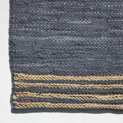 Homescapes Grey Recycled Leather Handwoven Stripe Rug, 160 x 230 cm