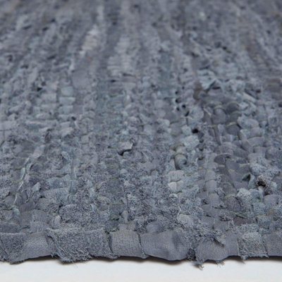 Homescapes Grey Recycled Leather Handwoven Stripe Rug, 160 x 230 cm