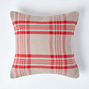 Homescapes Grey & Red Tartan Pattern Cushion Cover, 45 x 45 cm
