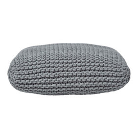 Homescapes Grey Square Cotton Knitted Pouffe Floor Cushion