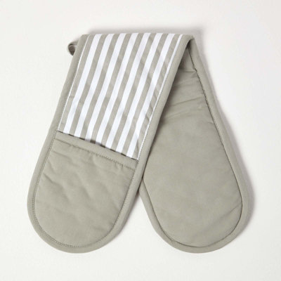 Homescapes Grey Stripe Cotton Double Oven Glove