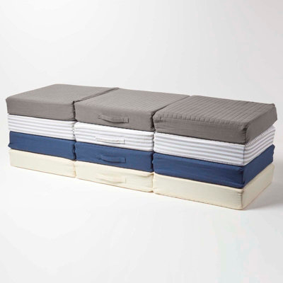 Homescapes Grey Stripe Cotton Orthopaedic Foam 3 Seater Booster Cushion