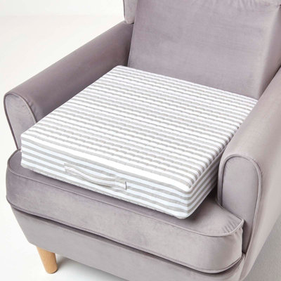 Homescapes Grey Stripe Cotton Orthopaedic Foam Armchair Booster