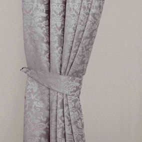 Homescapes Grey Velvet Jacquard Curtain Tie Back Pair