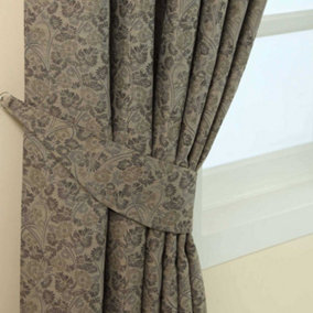 Homescapes Grey Vintage Floral Jacquard Curtain Tie Back Pair