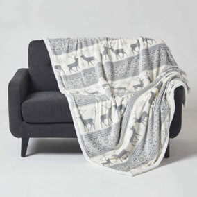 Homescapes Grey & White Soft Nordic Christmas Throw