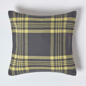 Homescapes Grey & Yellow Tartan Pattern Cushion Cover, 45 x 45 cm