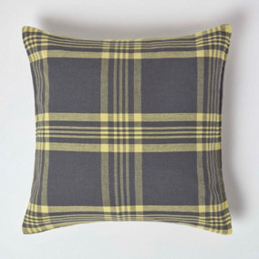 Homescapes Grey & Yellow Tartan Pattern Cushion Cover, 60 x 60 cm