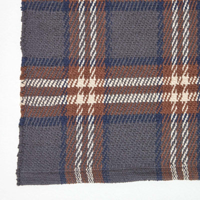 Homescapes Hamilton Handwoven Grey and Brown Tartan 100% Cotton Rug, 66 x 200 cm