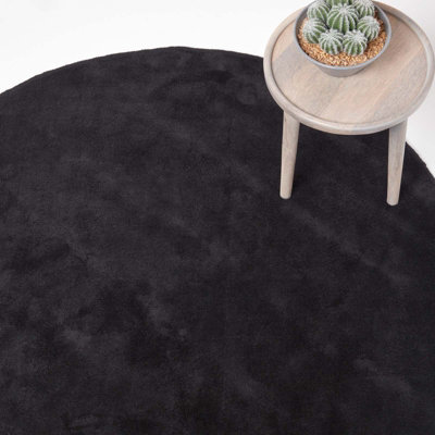 Homescapes Hand Tufted Plain Cotton Black Large Round Rug, 150 cm Diameter