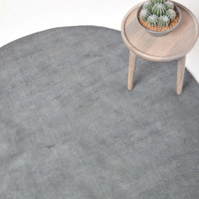 Homescapes Hand Tufted Plain Cotton Grey Large Round Rug, 150 cm Diameter