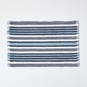 Homescapes Handloomed Striped Cotton Black Bath Mat