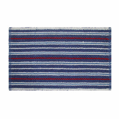 Homescapes Handloomed Striped Cotton Blue and Red Bath Mat