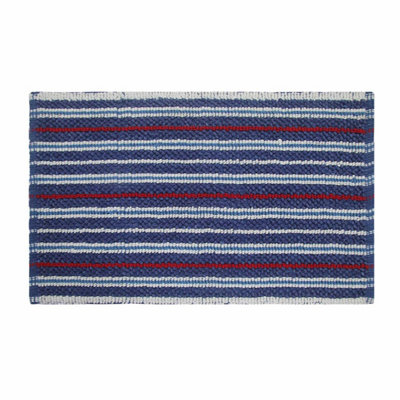 Homescapes Handloomed Striped Cotton Blue and Red Bath Mat DIY at B&Q