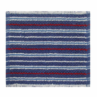 Homescapes Handloomed Striped Cotton Blue and Red Bath Mat