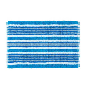 Homescapes Handloomed Striped Cotton Blue Bath Mat