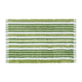 Homescapes Handloomed Striped Cotton Green Bath Mat