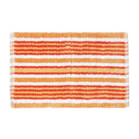 Homescapes Handloomed Striped Cotton Orange Bath Mat