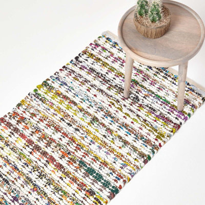 HOMESCAPES Veranda Grey And Nude Hemp Chindi Rug, 66 X 200 Cm