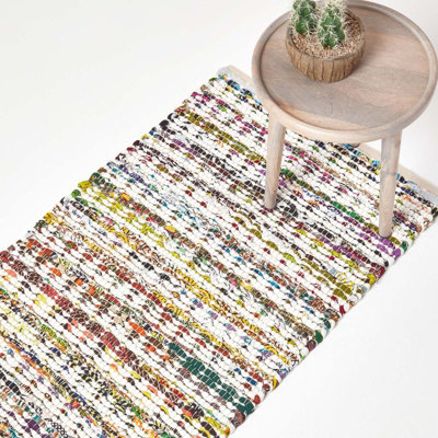 Homescapes Handwoven Multi Coloured 100% Cotton Diamond Chindi Rug, 66 x 200 cm