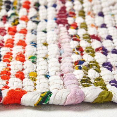 Homescapes Handwoven Multi Coloured 100% Cotton Diamond Chindi Rug, 66 ...