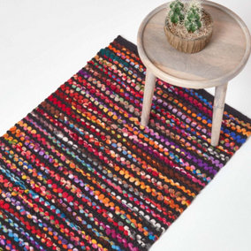 Homescapes Handwoven Multi Coloured Recycled Chindi Folk Rug, 66 x 200 cm