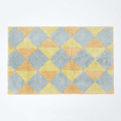 Homescapes Harlequin Pattern Yellow and Grey Cotton Bath Mat Price Comparisons | Compare The Build