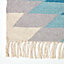 Homescapes Helsinki Handwoven Geometric Pattern Blue Grey and Cream Kilim Wool Rug, 66 x 200 cm