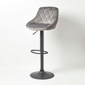 Homescapes Henley Grey Velvet and Leather Height Adjustable Bar Stool