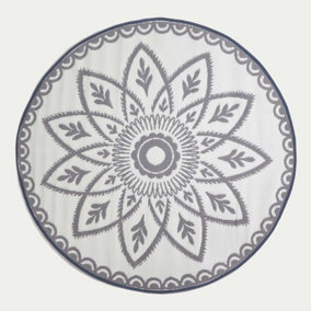 Homescapes Henna Pattern White & Grey Outdoor Rug, 180cm Round
