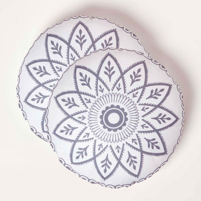 Homescapes Henna Round Grey Outdoor Cushion 40 cm, Set of 2