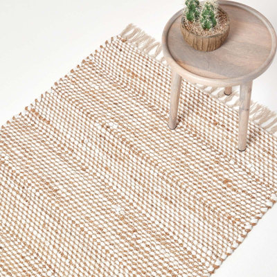 Homescapes Horizon Neutral Chevron Hemp Chindi Rug, 120 x 170 cm