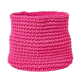 Homescapes Hot Pink Cotton Knitted Round Storage Basket, 42 x 37 cm