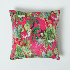 Homescapes Hot Pink Tropical Leaf Velvet Cushion 46 x 46 cm