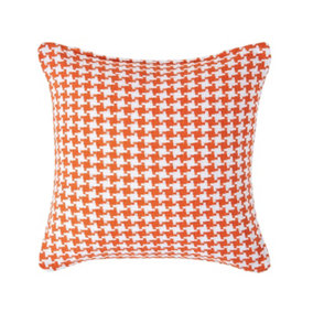 Homescapes Houndstooth 100% Cotton Cushion Cover Orange, 60 x 60 cm